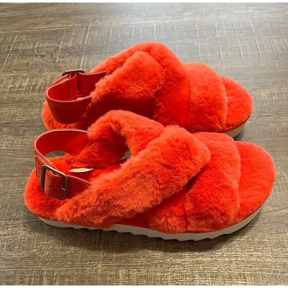 Koolaburra By UGG Women’s Slingback Wedge Heel Sandals Fuzz-ee, Red/Orange, Sz 7 - Picture 2 of 8